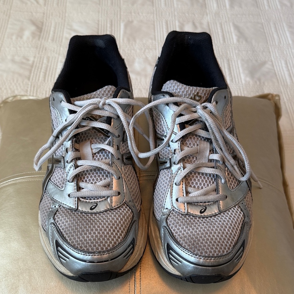 Asics Silver White Black Athletic Running Shoes